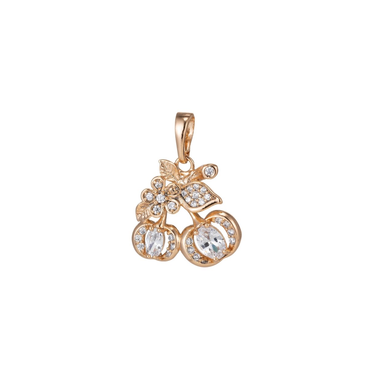 White Gold Filled Micro Pave CZ Cherry Pendant Charm, Micro Pave CZ Cherry Pendant Charm, Gold Filled Fruit Pendant, For DIY Jewelry I-395 I-457 - DLUXCA