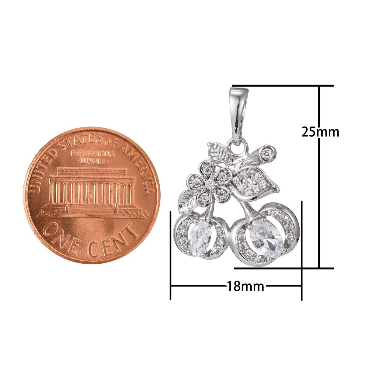 White Gold Filled Micro Pave CZ Cherry Pendant Charm, Micro Pave CZ Cherry Pendant Charm, Gold Filled Fruit Pendant, For DIY Jewelry I-395 I-457 - DLUXCA