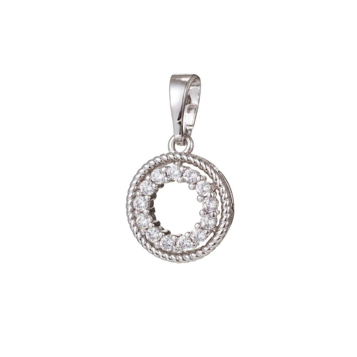 White Gold Filled Micro Pave CZ Circle Pendant Charm, Micro Pave CZ Pendant Charm, White Gold Filled Geometric Pendant, For DIY Jewelry I-506 - DLUXCA