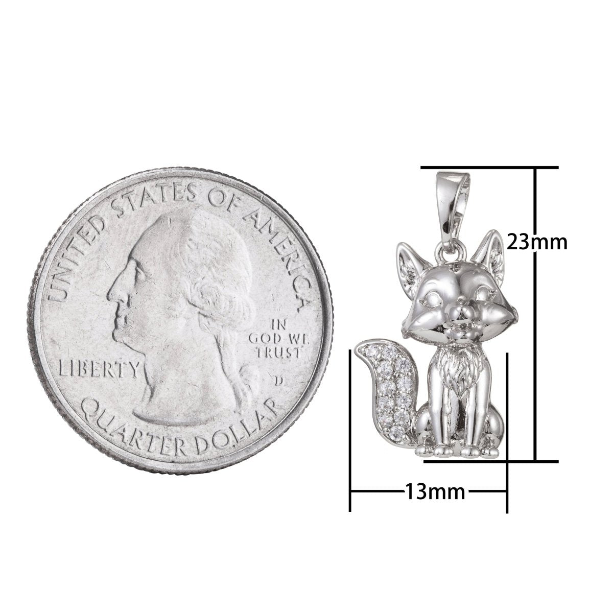 White Gold Filled Micro Pave CZ Cute Fox Pendant Charm, Fox Pendant Charm, White Gold Fox Pendant, For DIY Jewelry I-488 - DLUXCA
