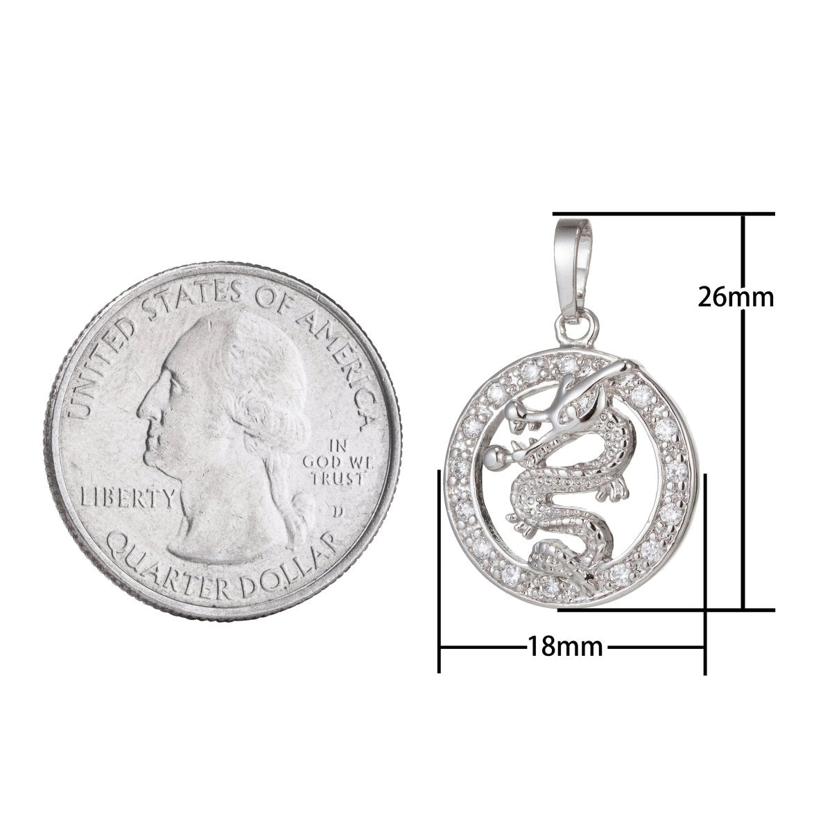 White Gold Filled Micro Pave CZ Dragon Pendant Charm, Dragon Pendant Charm, White Gold Filled Pendant, For DIY Jewelry I-510 - DLUXCA