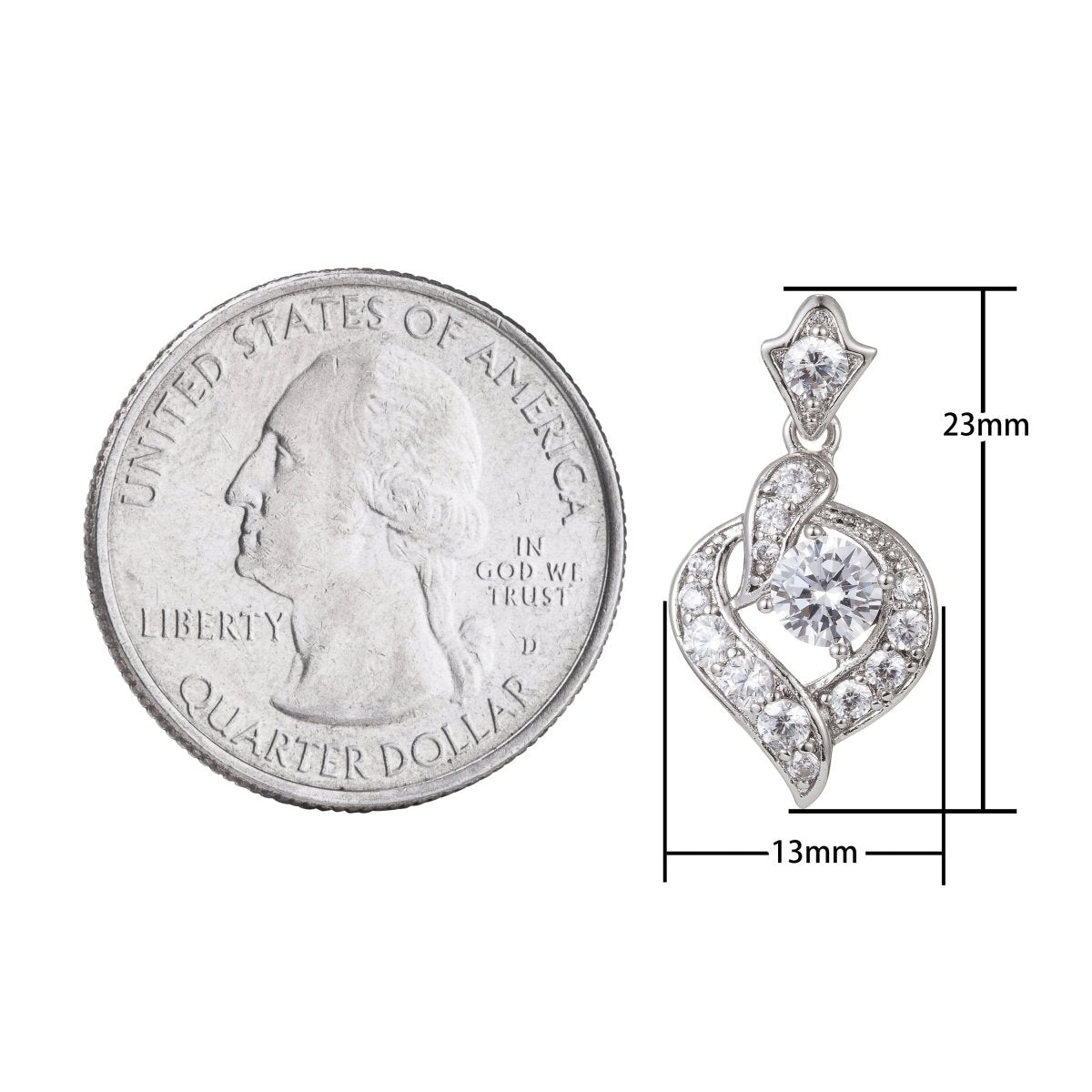 White Gold Filled Micro Pave CZ Heart Pendant Charm, Geometric Micro Pave CZ Pendant Charm, White Gold Filled Pendant, For DIY Jewelry I-479 - DLUXCA