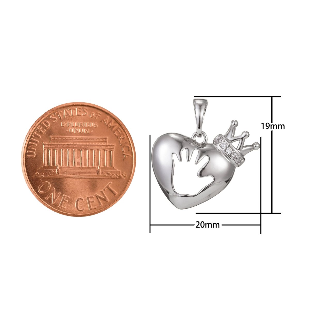 White Gold Filled Micro Pave CZ Heart Pendant Charm, Hand Crown Micro Pave CZ Pendant Charm, White Gold Filled Pendant, For DIY Jewelry I-493 - DLUXCA
