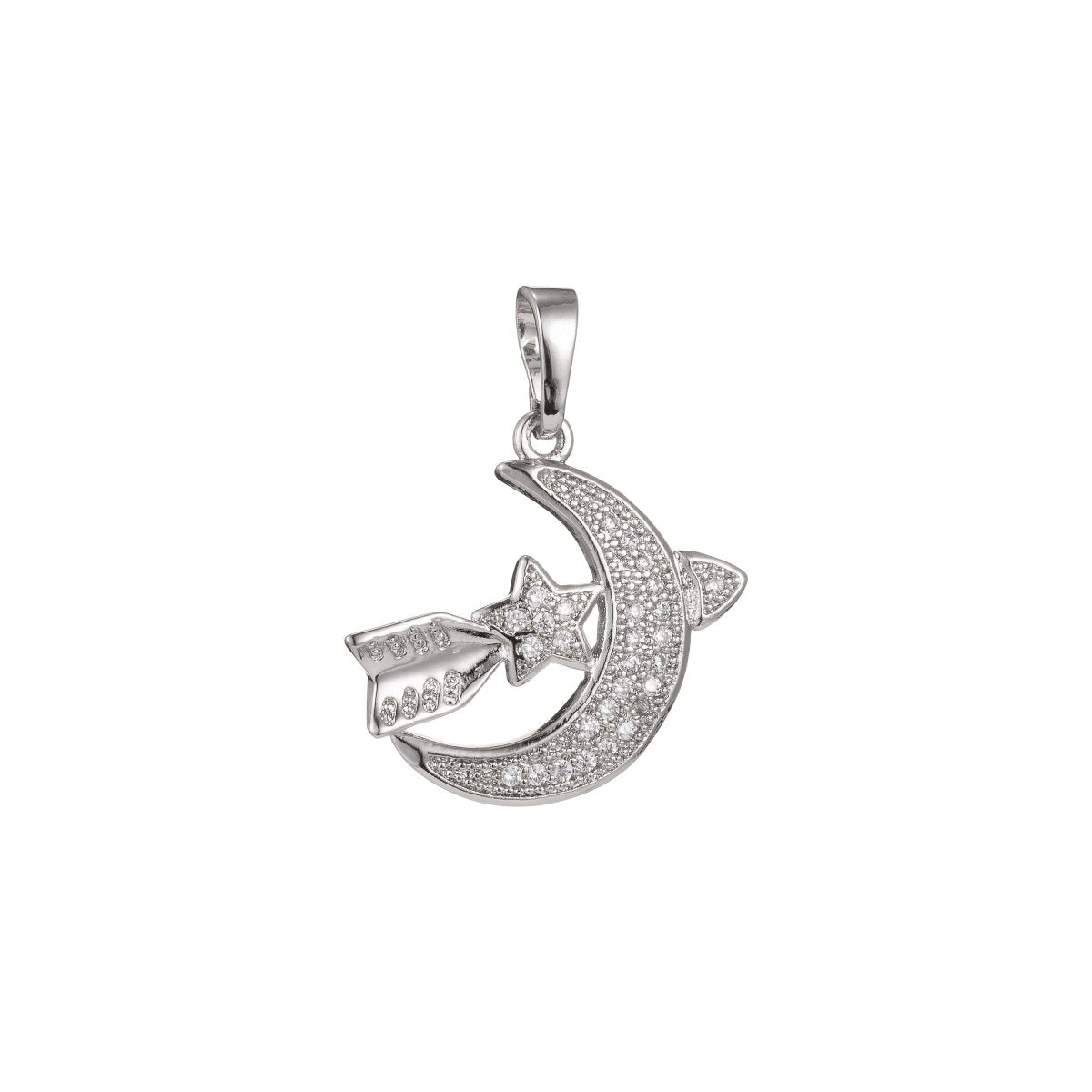 White Gold Filled Micro Pave CZ Moon Star Pendant Charm, Moon Star Pendant Charm, White Gold Moon Star Pendant, For DIY Jewelry I-503 - DLUXCA