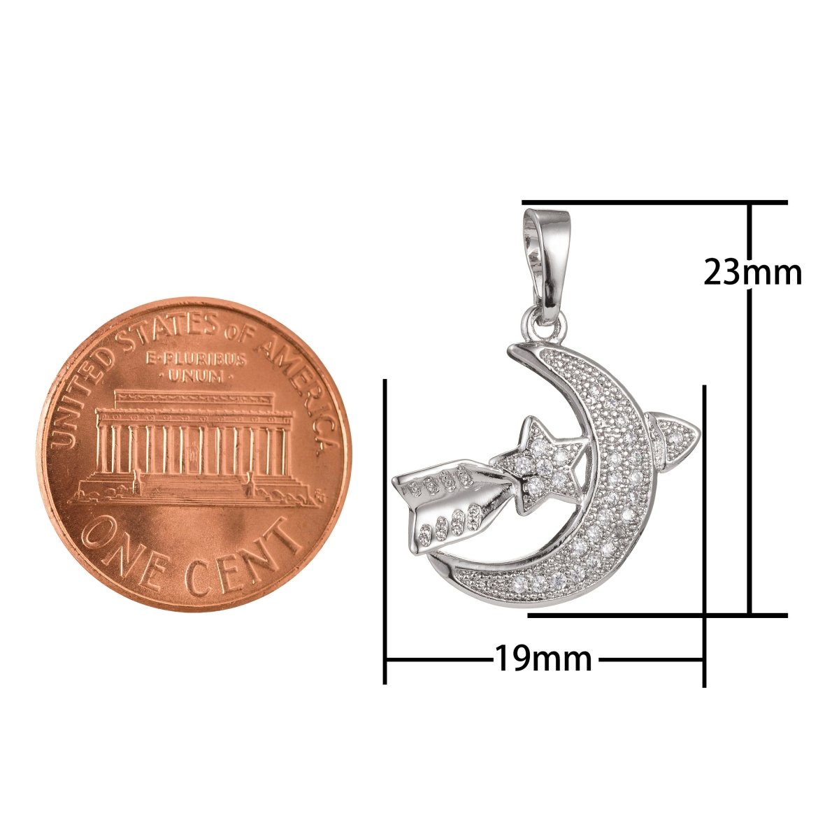 White Gold Filled Micro Pave CZ Moon Star Pendant Charm, Moon Star Pendant Charm, White Gold Moon Star Pendant, For DIY Jewelry I-503 - DLUXCA