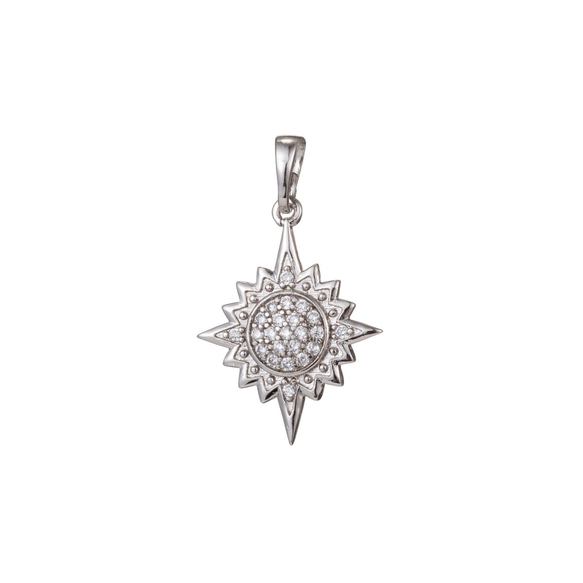White Gold Filled Micro Pave CZ North Star Pendant Charm, North Star Pendant Charm, White Gold Star Pendant, For DIY Jewelry I-502 - DLUXCA