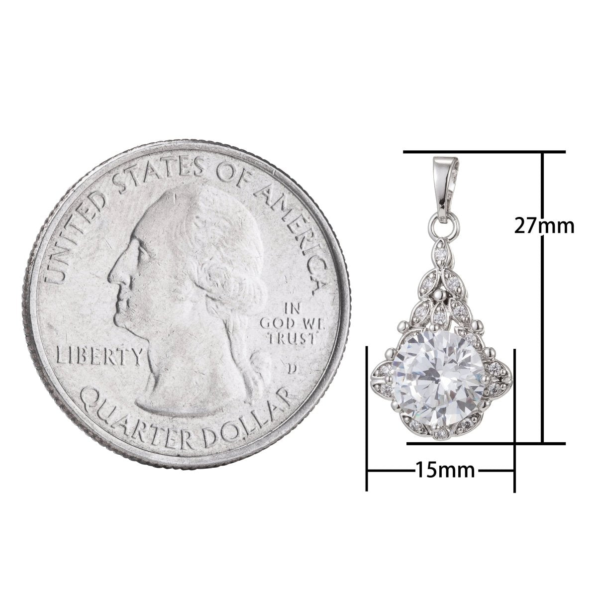 White Gold Filled Micro Pave CZ Pendant Charm, Micro Pave CZ Pendant Charm, White Gold Filled Geometric Pendant, For DIY Jewelry I-465 - DLUXCA