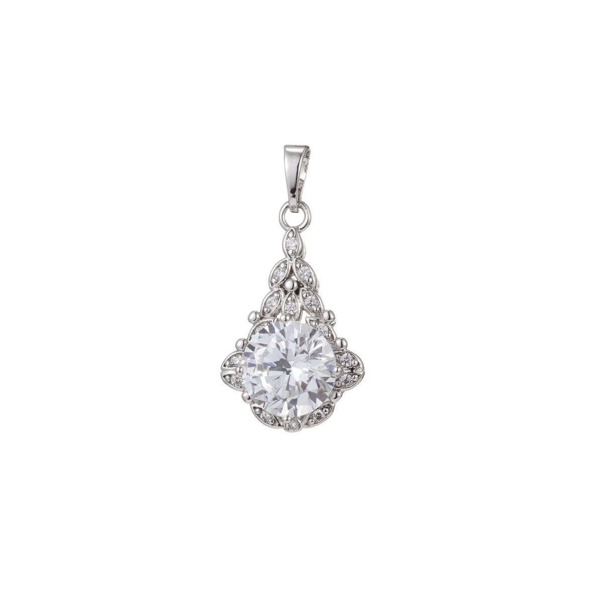 White Gold Filled Micro Pave CZ Pendant Charm, Micro Pave CZ Pendant Charm, White Gold Filled Geometric Pendant, For DIY Jewelry I-465 - DLUXCA