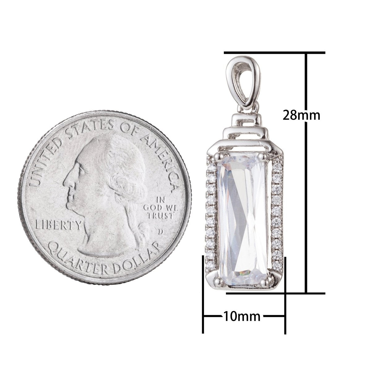 White Gold Filled Micro Pave CZ Square Pendant Charm, Micro Pave CZ Pendant Charm, White Gold Filled Geometric Pendant, For DIY Jewelry I-385 - DLUXCA