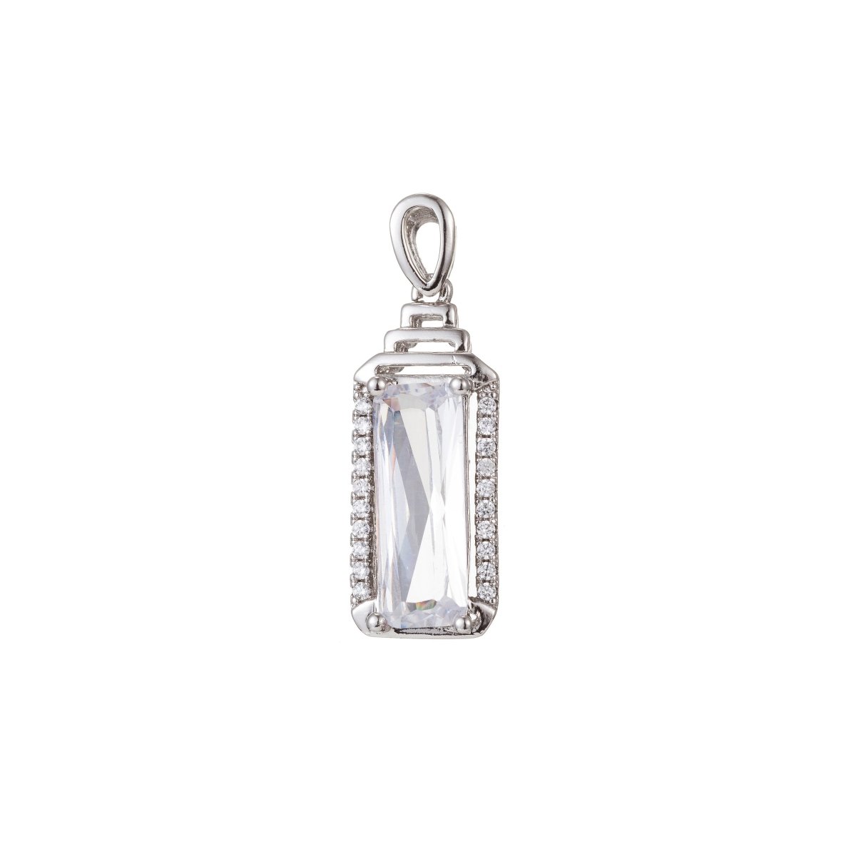 White Gold Filled Micro Pave CZ Square Pendant Charm, Micro Pave CZ Pendant Charm, White Gold Filled Geometric Pendant, For DIY Jewelry I-385 - DLUXCA