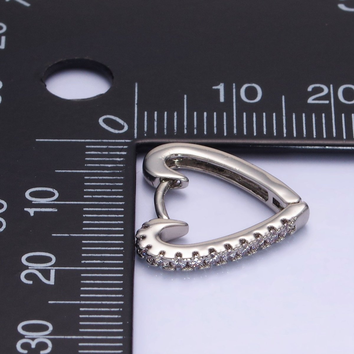 White Gold Filled Micro Paved CZ Heart Huggie Earrings | AB1257 - DLUXCA