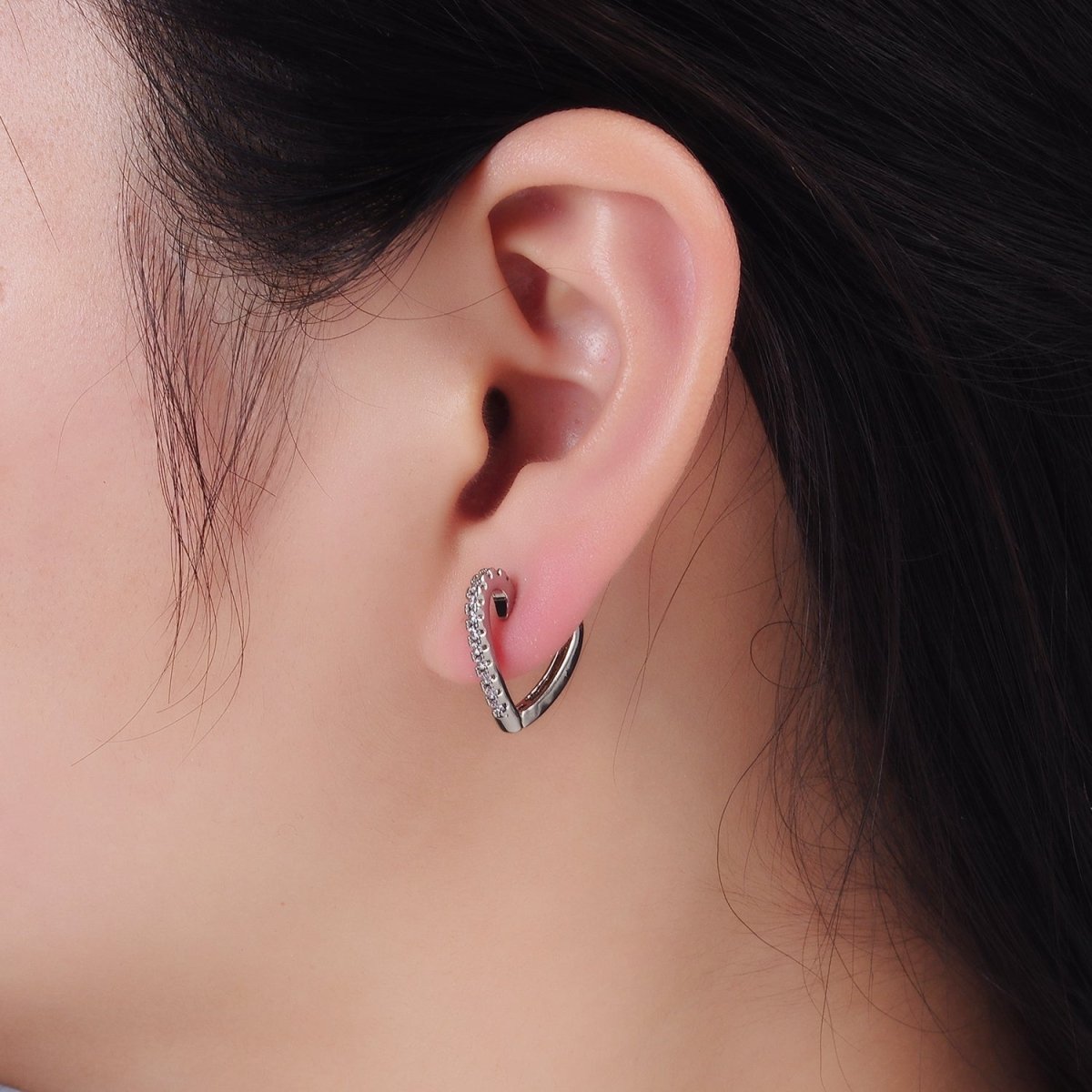 White Gold Filled Micro Paved CZ Heart Huggie Earrings | AB1257 - DLUXCA