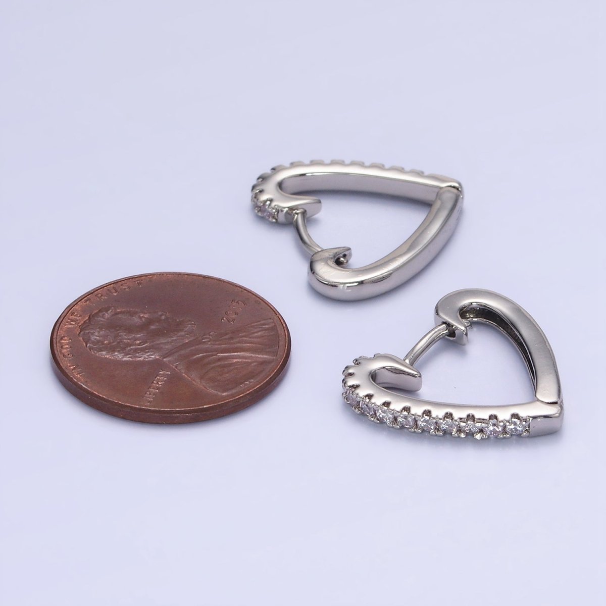 White Gold Filled Micro Paved CZ Heart Huggie Earrings | AB1257 - DLUXCA