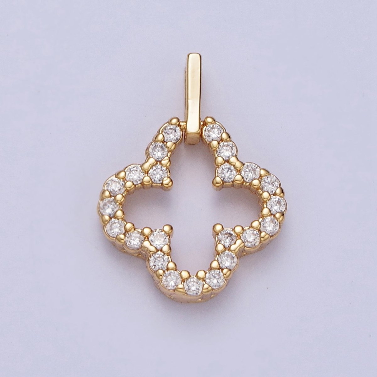 White Gold Filled Micro Paved CZ Open Clover Quatrefoil Charm in Gold & Silver | A-835 AC-1451 - DLUXCA