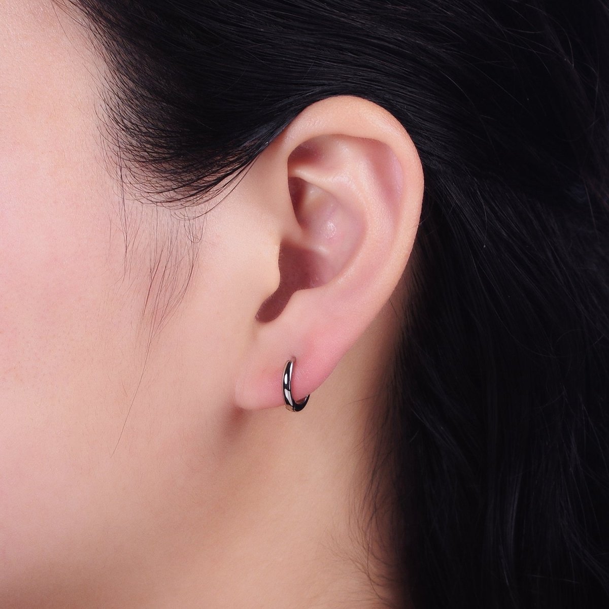 White Gold Filled Mini Thin 11mm Cartilage Huggie Earrings | AD1416 - DLUXCA