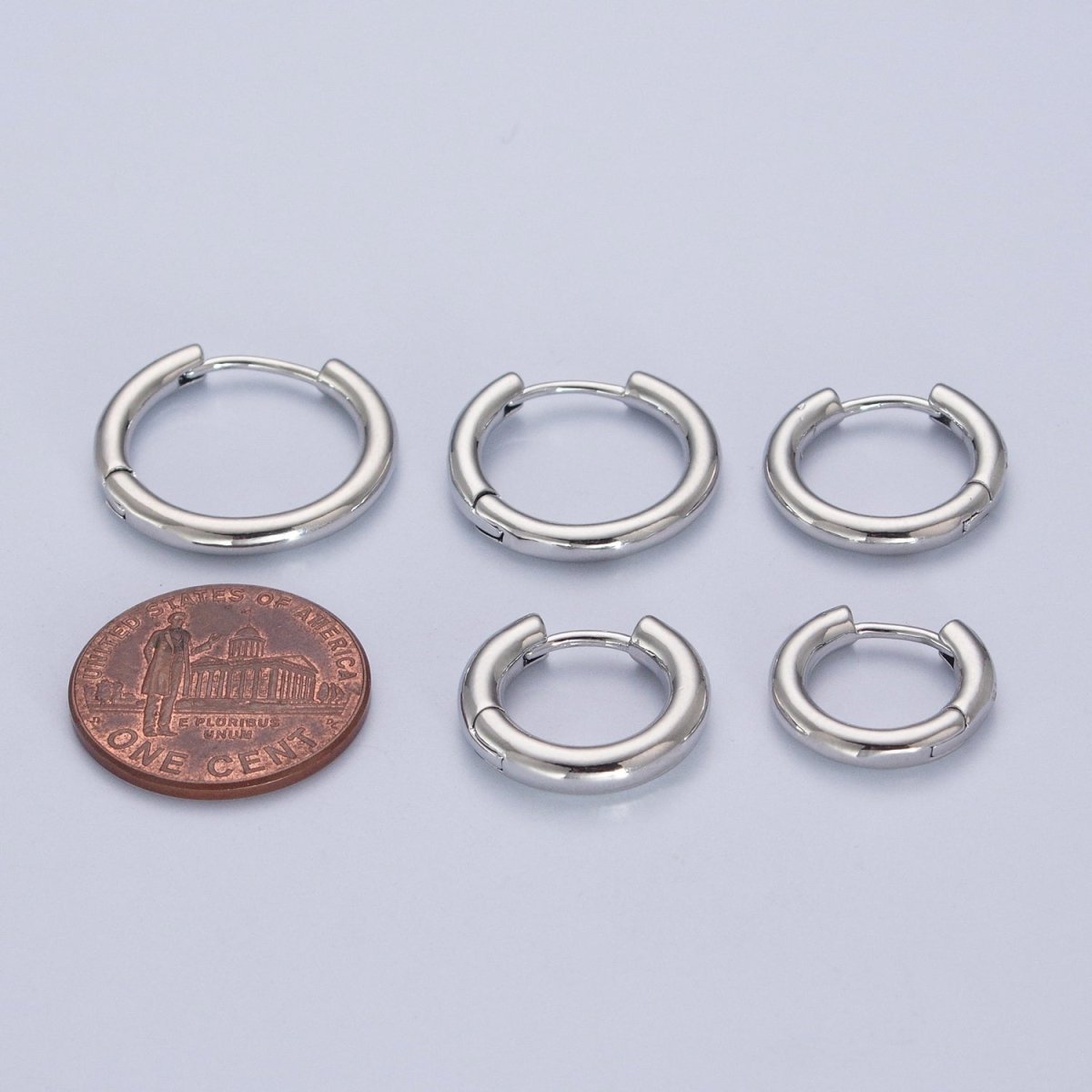 White Gold Filled Minimalist Silver Huggie Hoop Earrings P-327 P-328 P-329 P-330 P-331 - DLUXCA