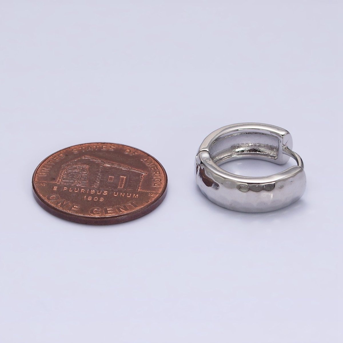 White Gold Filled Multifaceted Round 15mm Wide Huggie Earrings | AD1544 - DLUXCA