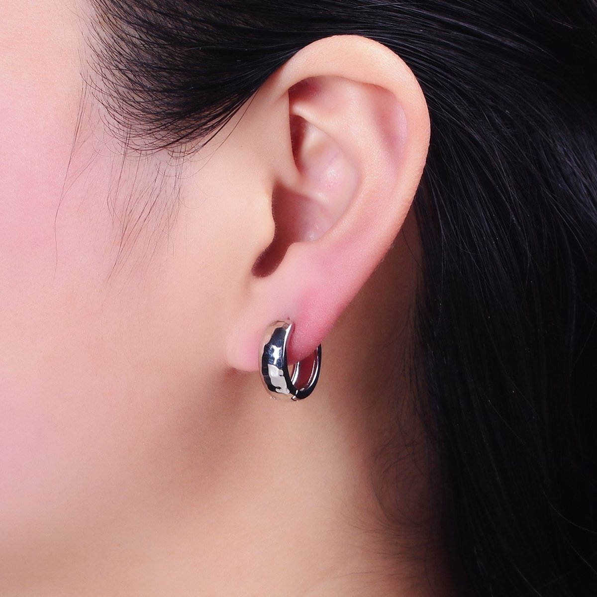 White Gold Filled Multifaceted Round 15mm Wide Huggie Earrings | AD1544 - DLUXCA