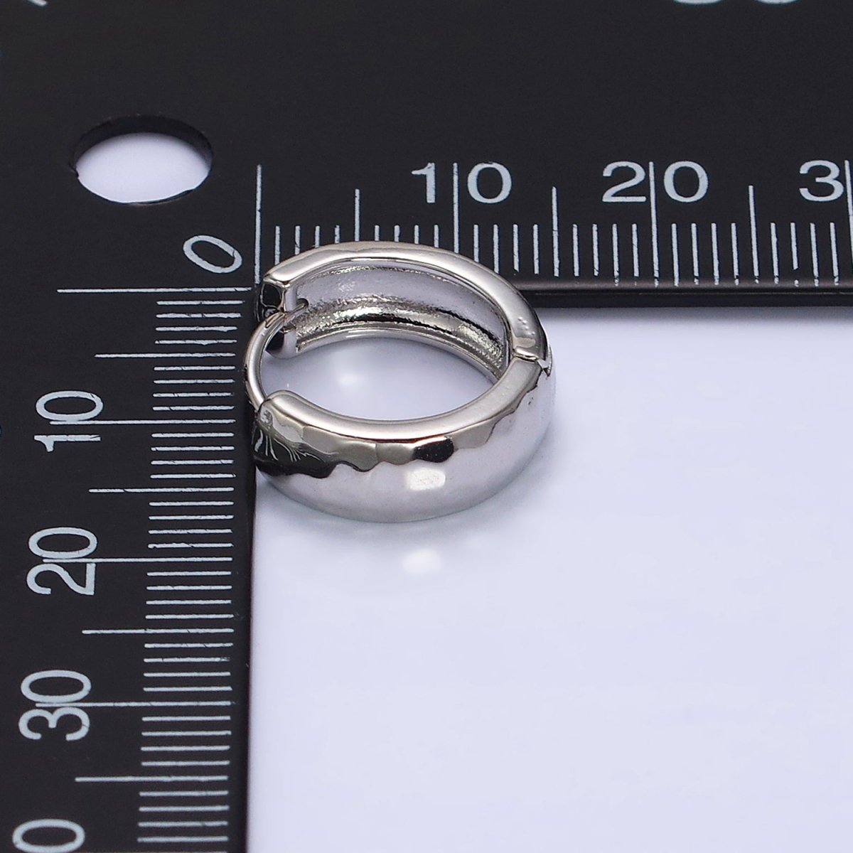 White Gold Filled Multifaceted Round 15mm Wide Huggie Earrings | AD1544 - DLUXCA