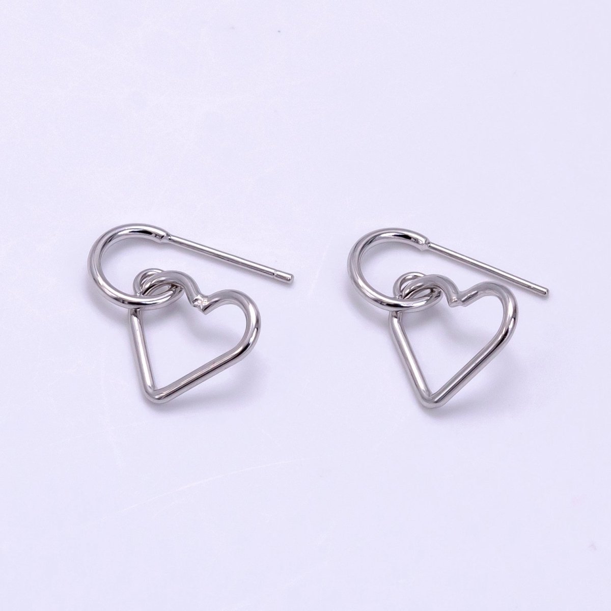 White Gold Filled Open Heart Drop C-Shaped Hoop Earrings | AB1278 - DLUXCA