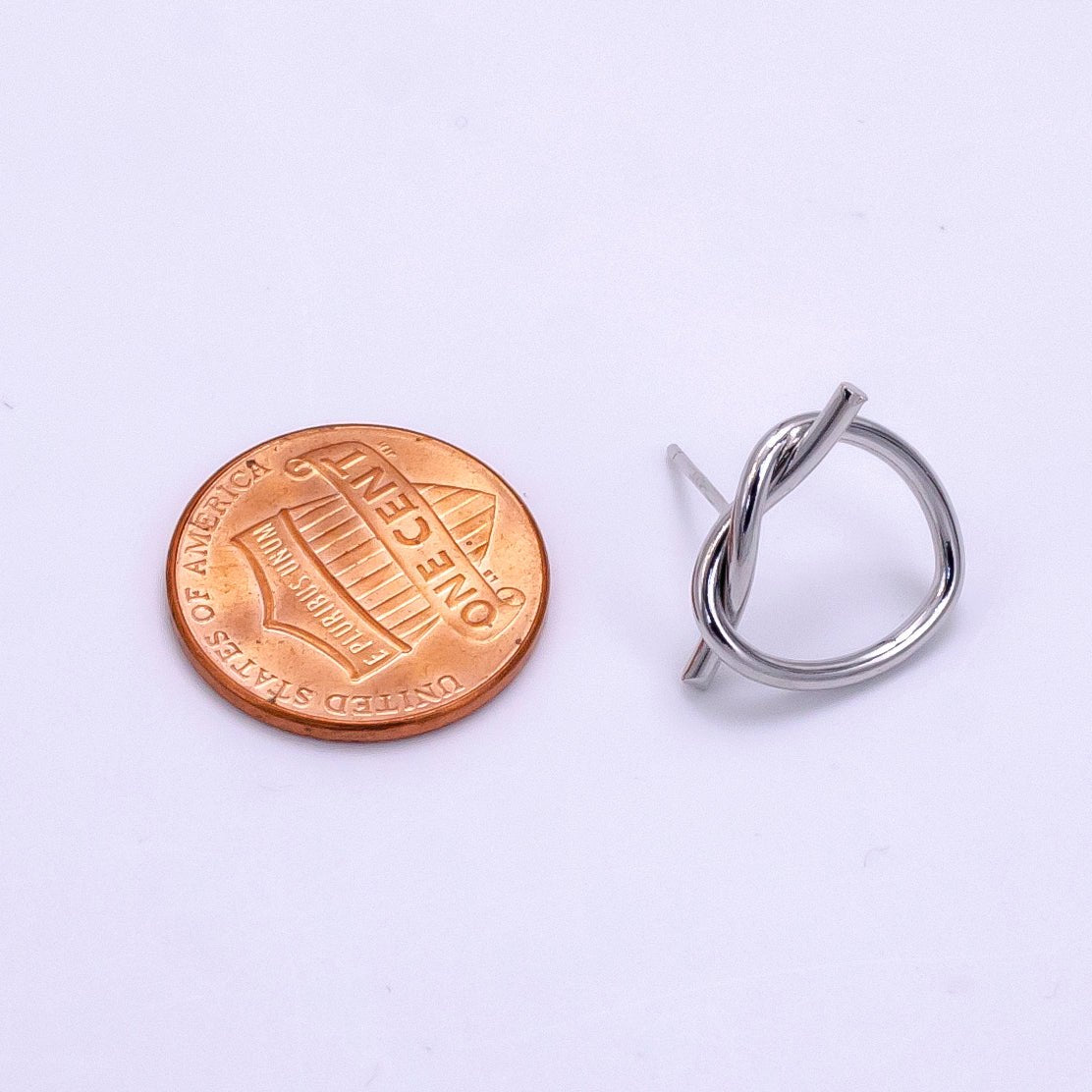 White Gold Filled Open Heart Tied Knot Minimalist Stud Earrings | AB1276 - DLUXCA