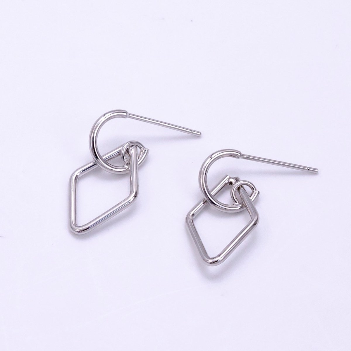 White Gold Filled Open Rhombus Drop C-Shaped Hoop Earrings | AB1277 - DLUXCA