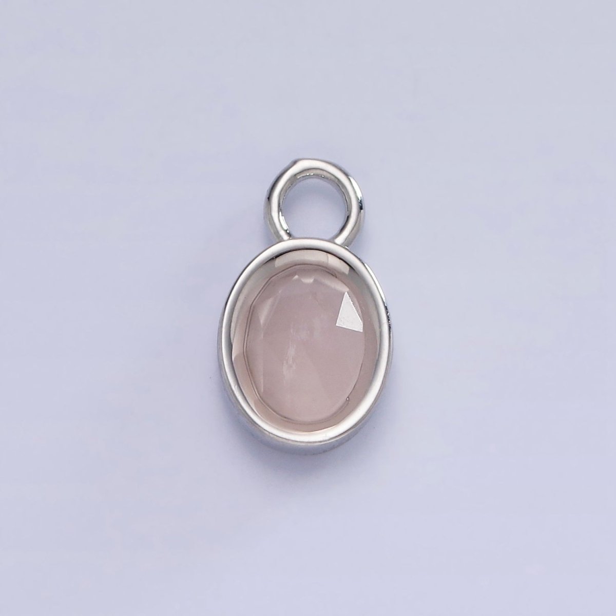 White Gold Filled Oval Multifaceted Natural Gemstone Personalized Add-On Silver Charm | AC1390 - AC1399 - DLUXCA