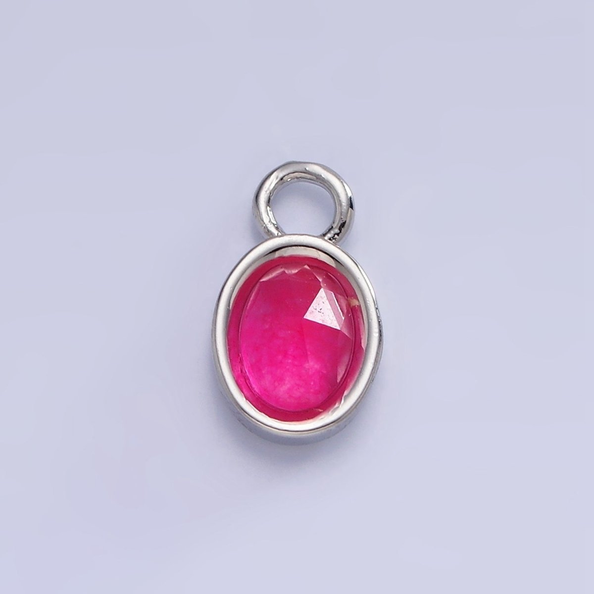 White Gold Filled Oval Multifaceted Natural Gemstone Personalized Add-On Silver Charm | AC1390 - AC1399 - DLUXCA