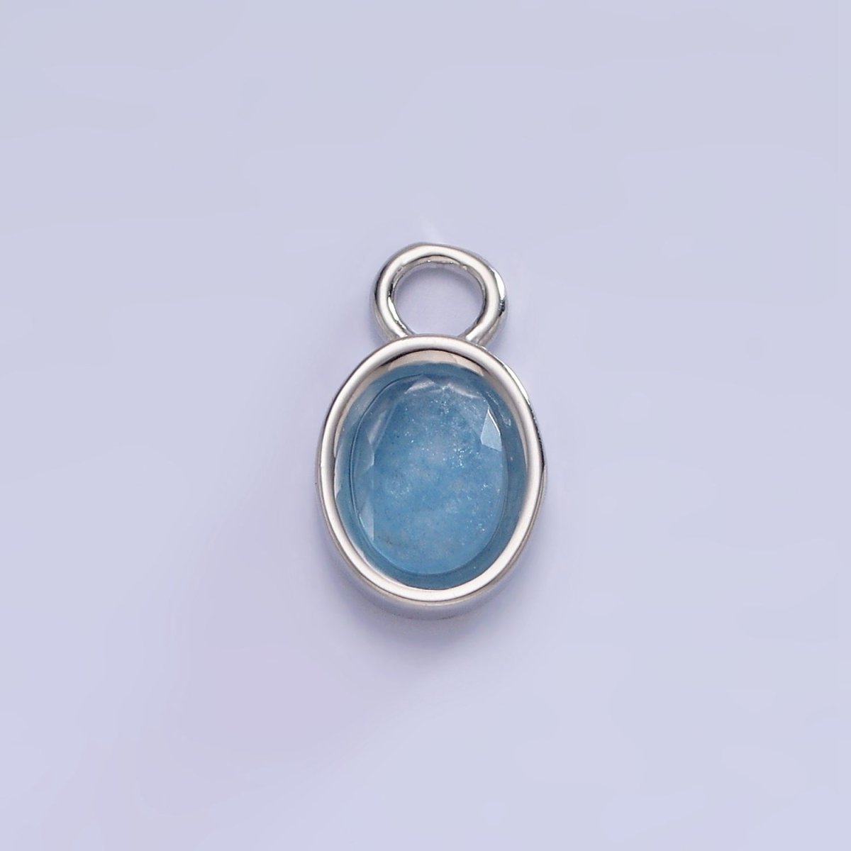 White Gold Filled Oval Multifaceted Natural Gemstone Personalized Add-On Silver Charm | AC1390 - AC1399 - DLUXCA
