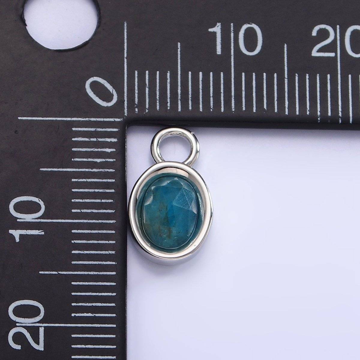 White Gold Filled Oval Multifaceted Natural Gemstone Personalized Add-On Silver Charm | AC1390 - AC1399 - DLUXCA