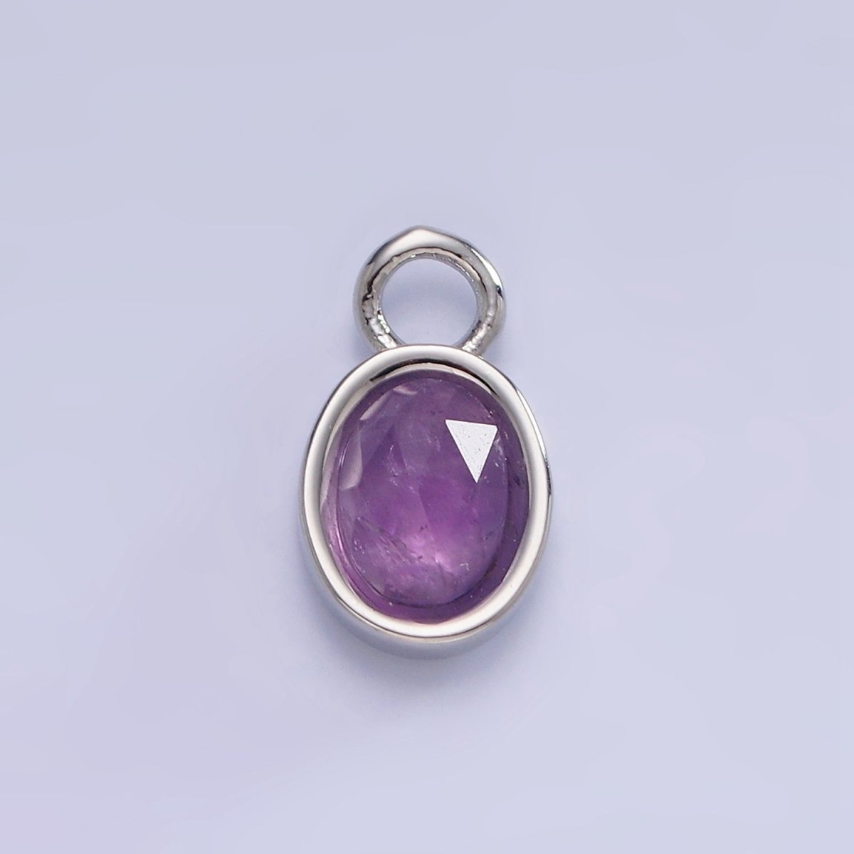 White Gold Filled Oval Multifaceted Natural Gemstone Personalized Add-On Silver Charm | AC1390 - AC1399 - DLUXCA