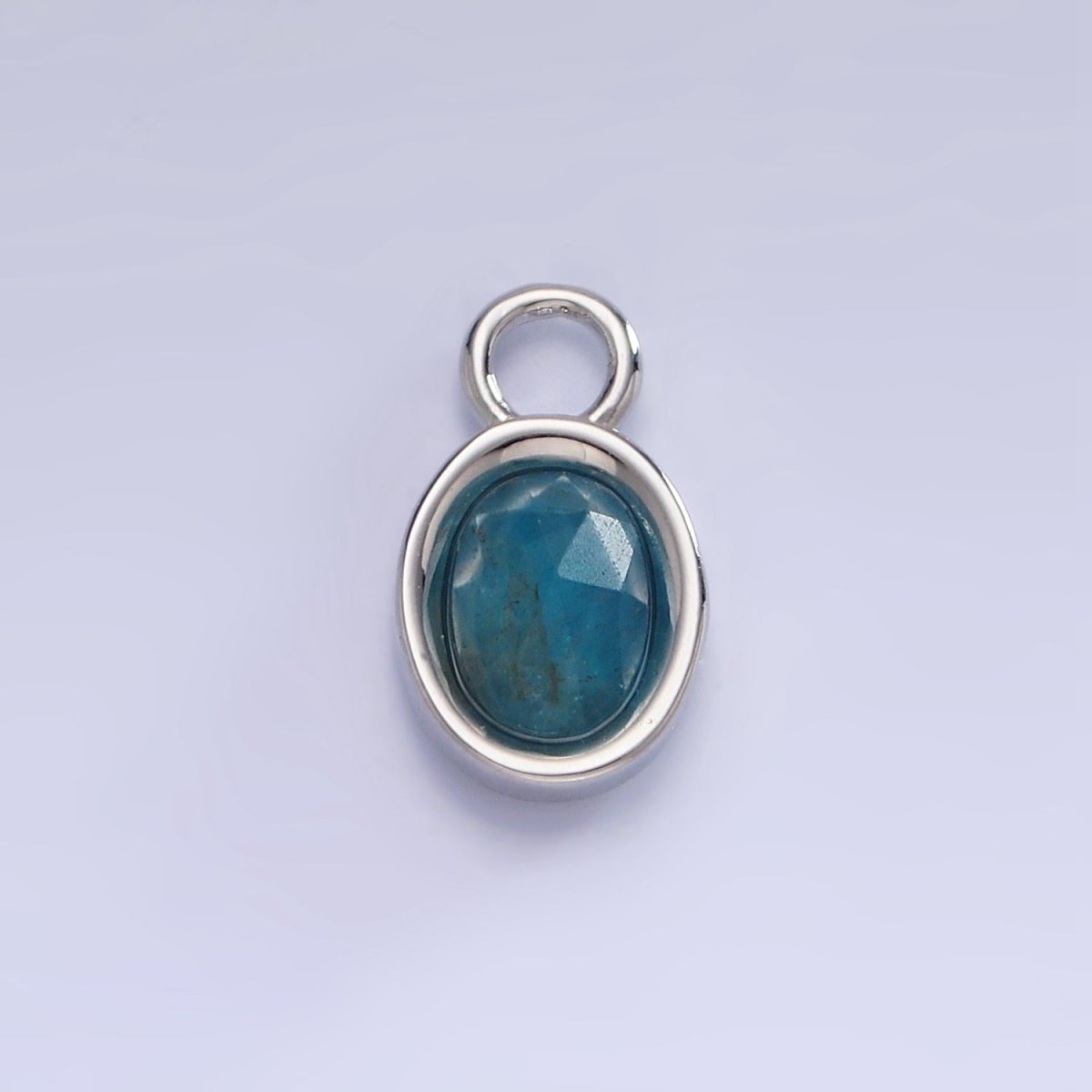 White Gold Filled Oval Multifaceted Natural Gemstone Personalized Add-On Silver Charm | AC1390 - AC1399 - DLUXCA