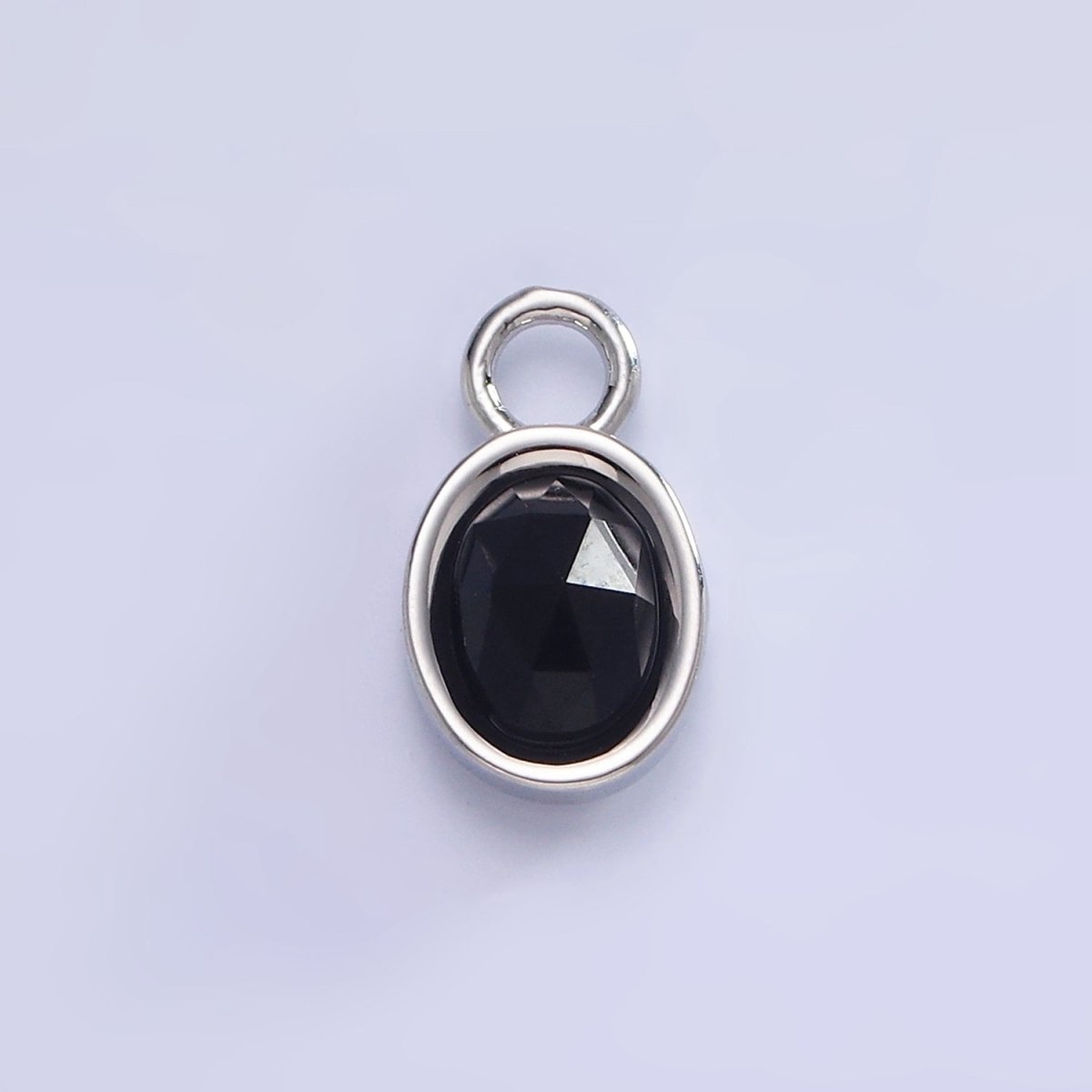 White Gold Filled Oval Multifaceted Natural Gemstone Personalized Add-On Silver Charm | AC1390 - AC1399 - DLUXCA
