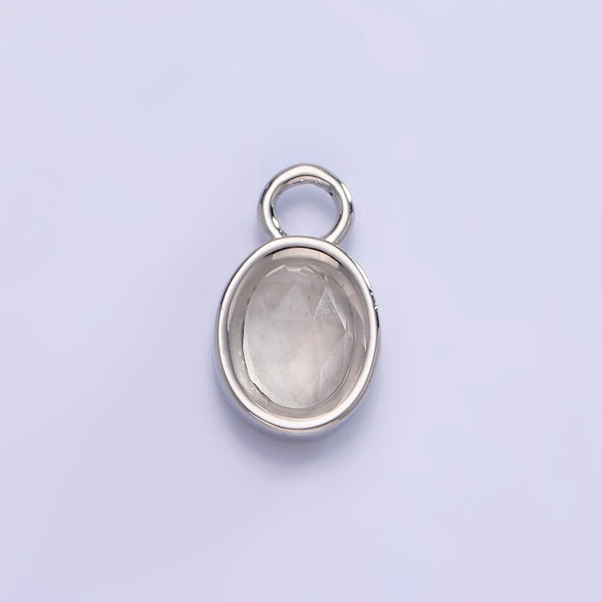 White Gold Filled Oval Multifaceted Natural Gemstone Personalized Add-On Silver Charm | AC1390 - AC1399 - DLUXCA