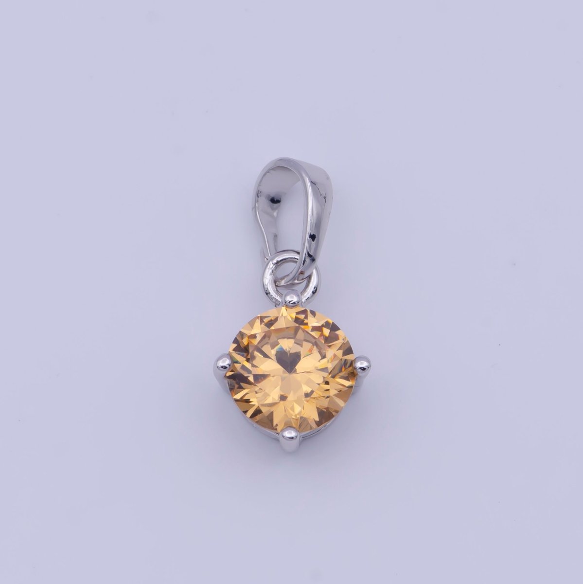 White Gold Filled Peach Solitaire Round Cubic Zirconia Gemstone For DIY Necklace Making | X-528 - DLUXCA