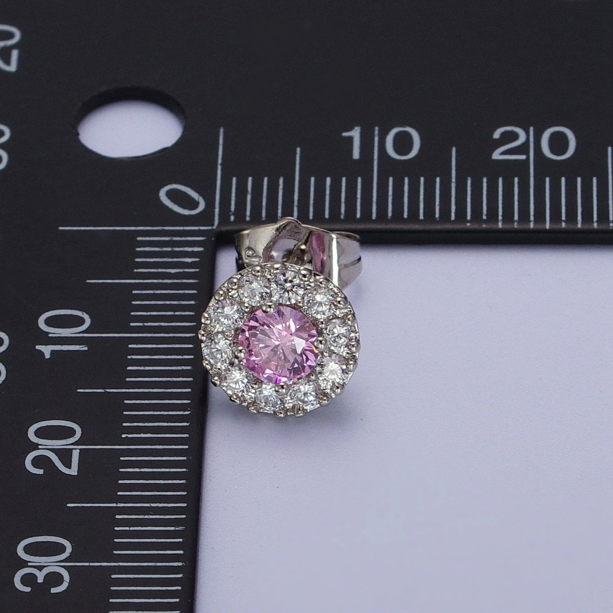 White Gold Filled Pink, Clear, Orange CZ 10mm Round Stud Earrings | V-007 Y-289 Y-290 - DLUXCA