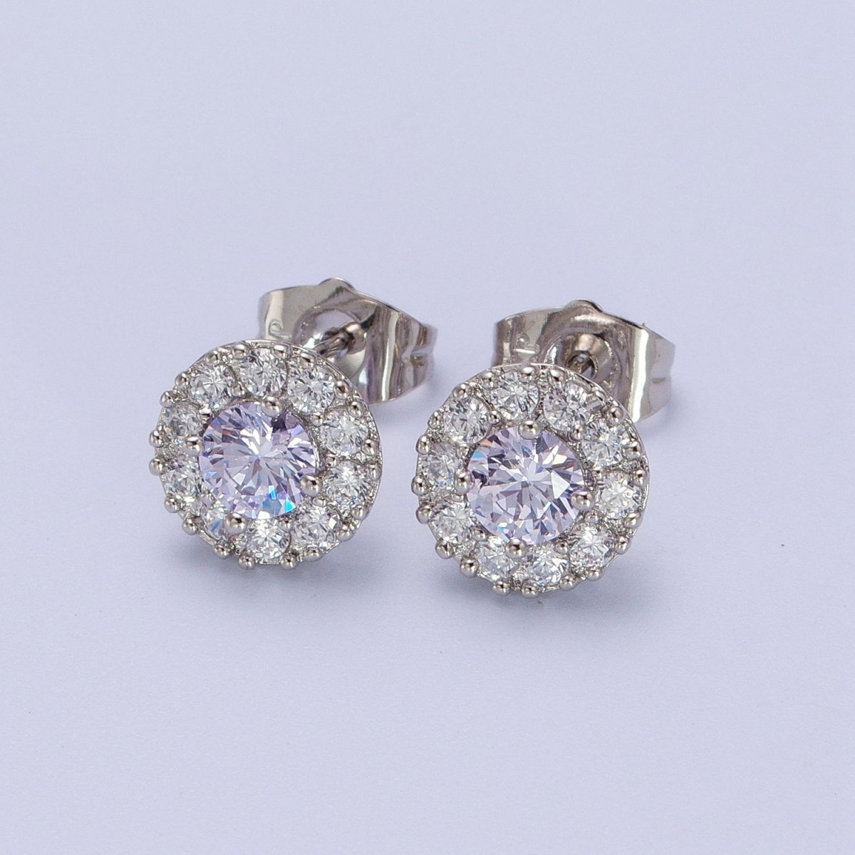 White Gold Filled Pink, Clear, Orange CZ 10mm Round Stud Earrings | V-007 Y-289 Y-290 - DLUXCA