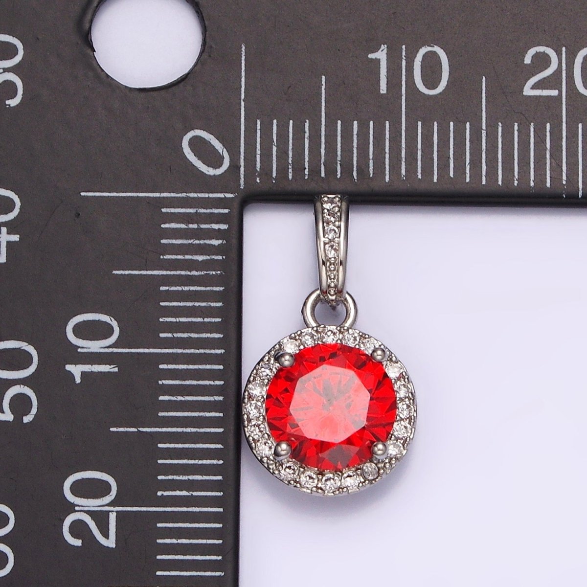 White Gold Filled Pink, Purple, Red Round Micro Paved CZ Bail Pendant | N1813 - N1815 - DLUXCA