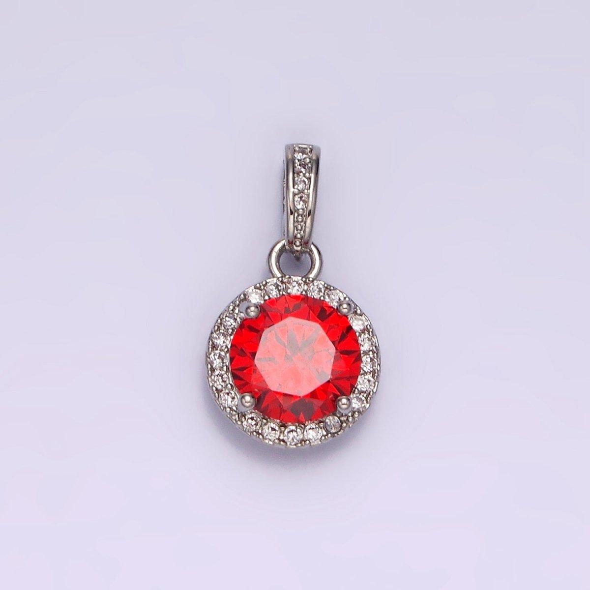 White Gold Filled Pink, Purple, Red Round Micro Paved CZ Bail Pendant | N1813 - N1815 - DLUXCA