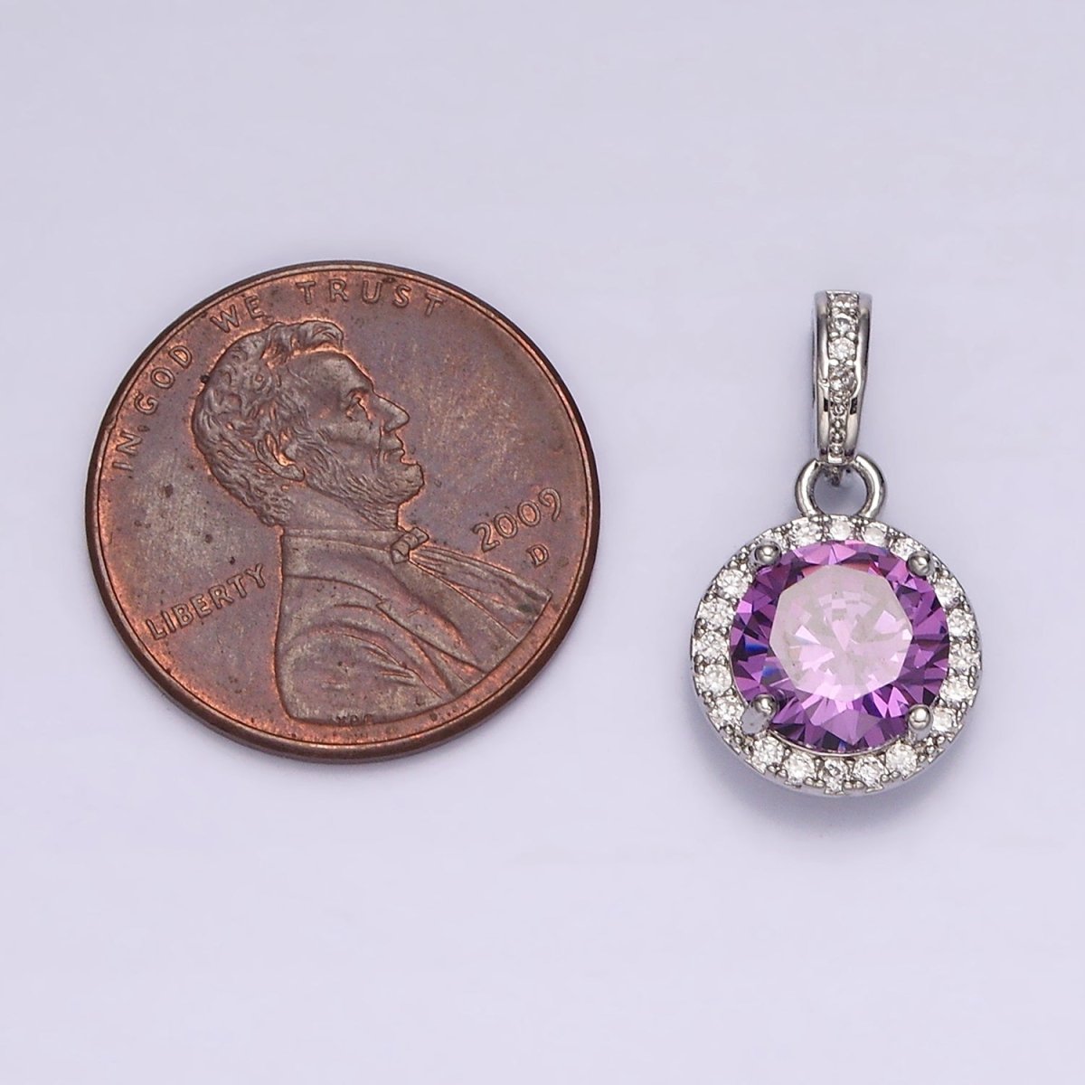 White Gold Filled Pink, Purple, Red Round Micro Paved CZ Bail Pendant | N1813 - N1815 - DLUXCA
