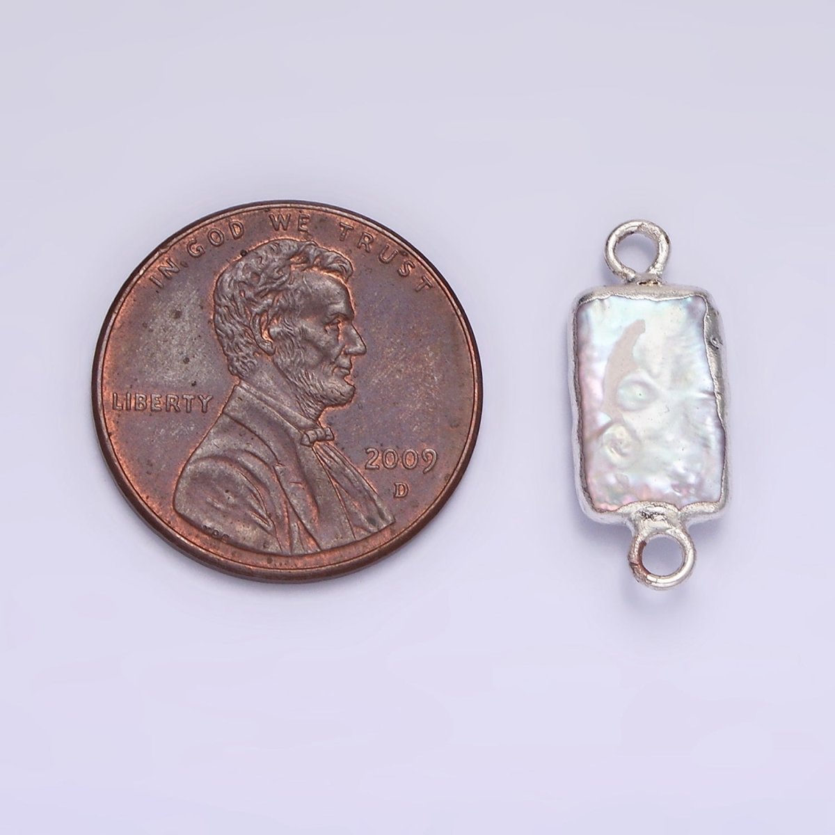 White Gold Filled Rectangular Biwa Freshwater Pearl Dipped Connector | P1621 - DLUXCA
