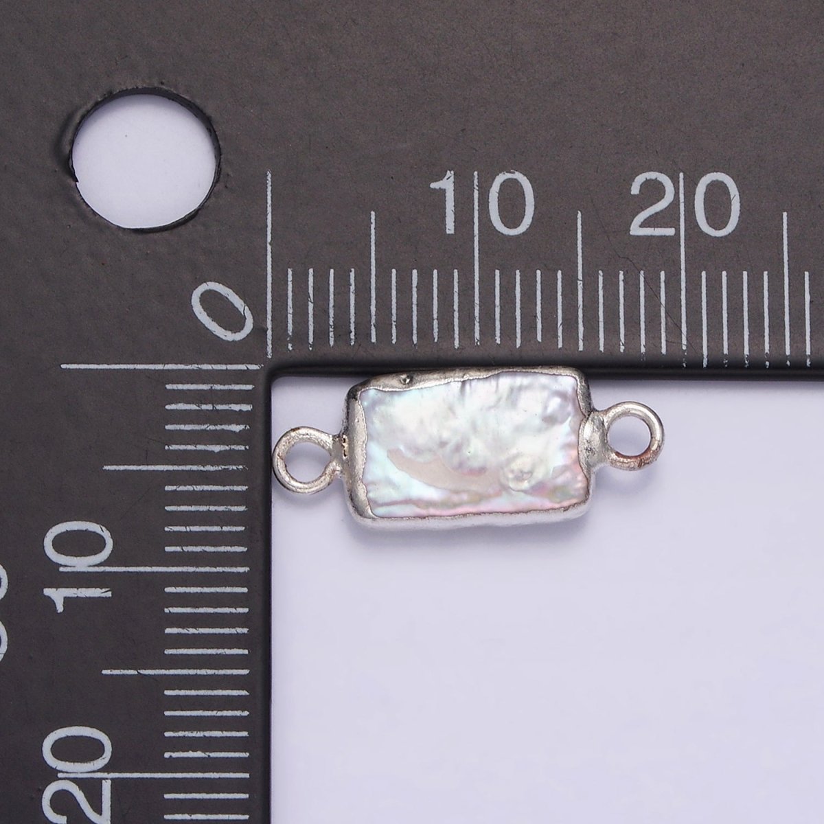 White Gold Filled Rectangular Biwa Freshwater Pearl Dipped Connector | P1621 - DLUXCA