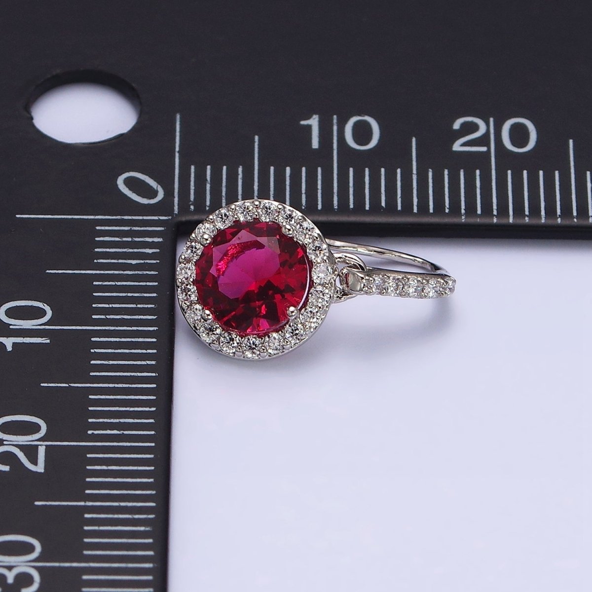 White Gold Filled Red CZ Round Micro Paved CZ French Hook Earrings | AD1524 - DLUXCA