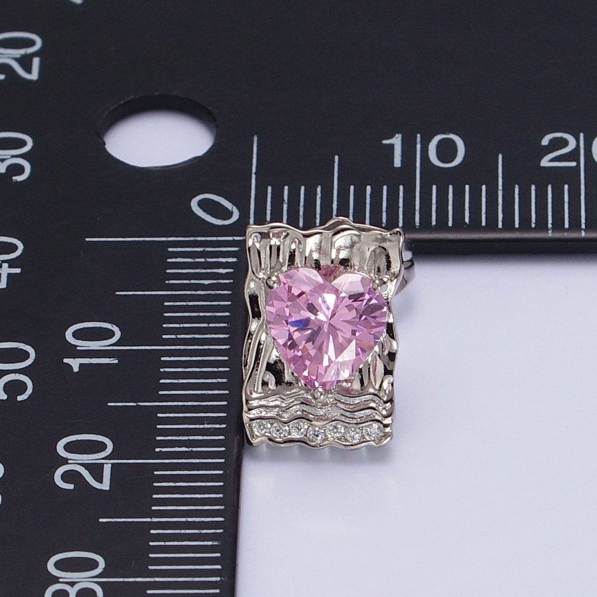 White Gold Filled Red, Purple, Pink Heart CZ Hammered Micro Paved Bar Stud Earrings | AD1412 - AD1414 - DLUXCA