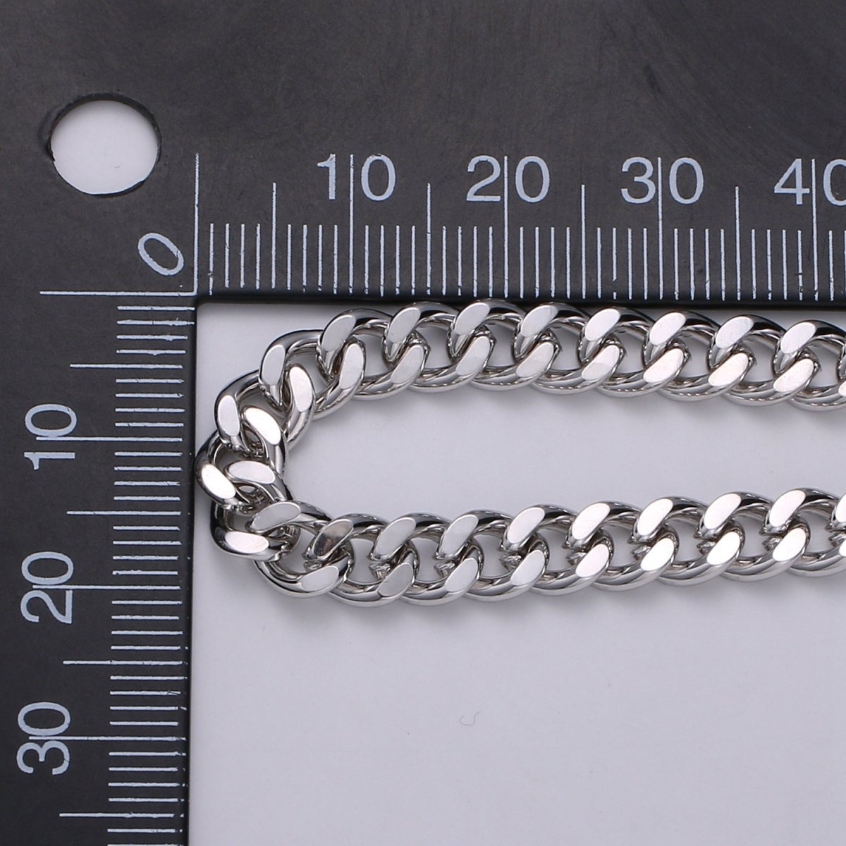 White Gold-Filled Rhodium Cuban Curb Link Chain by Yard, Silver Cable Rolo Chain, Wholesale Cuban CURB Chain DIY Craft | ROLL-327 Clearance Pricing - DLUXCA