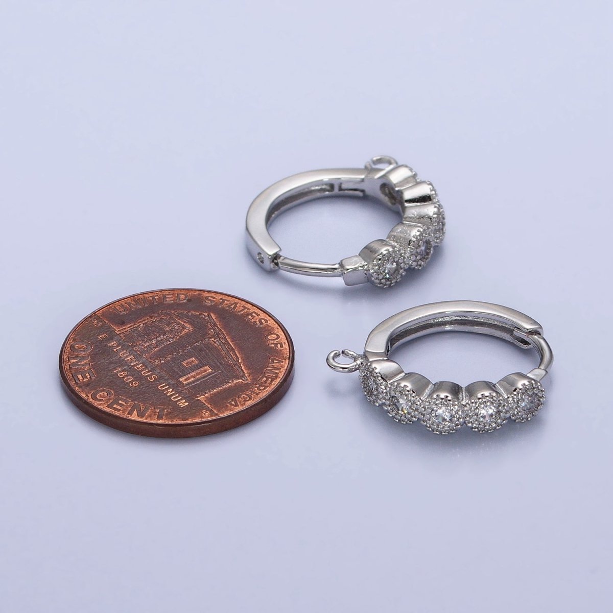 White Gold Filled Rounded Clear CZ Open Loop 16.5mm Huggie Earrings Supply | Z-324 - DLUXCA