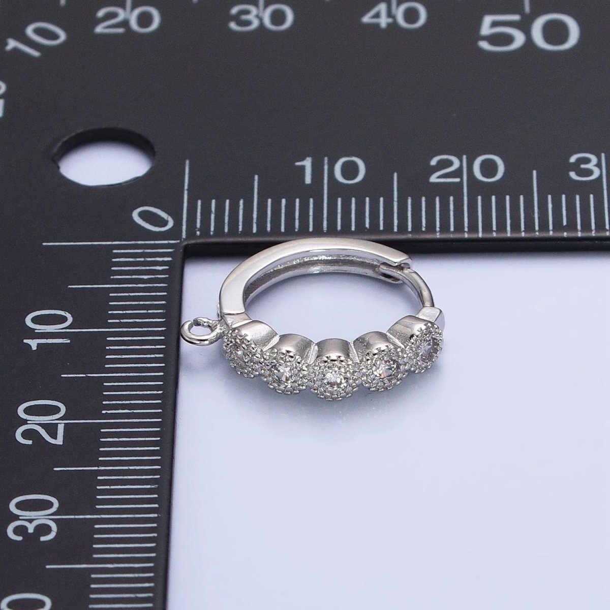 White Gold Filled Rounded Clear CZ Open Loop 16.5mm Huggie Earrings Supply | Z-324 - DLUXCA