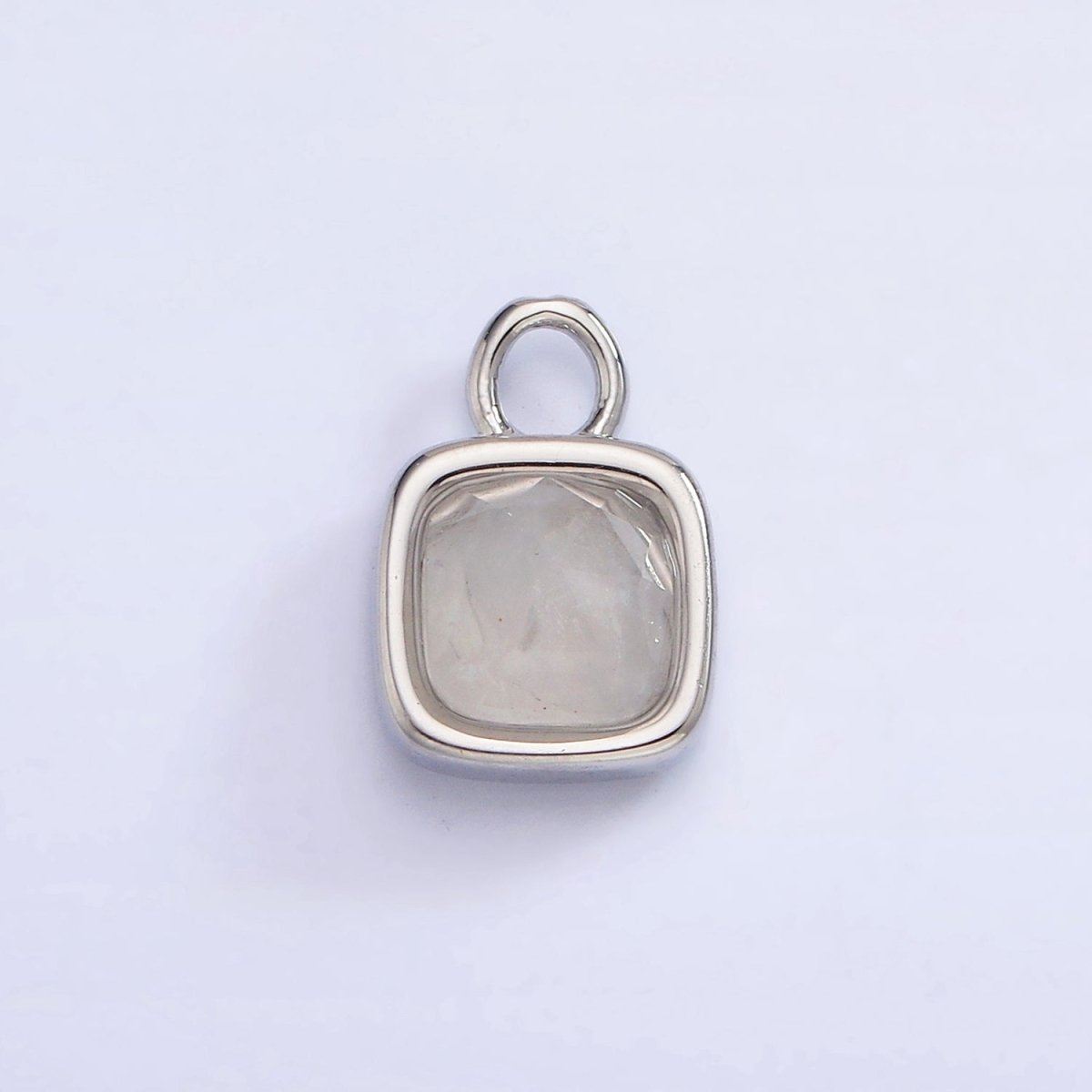 White Gold Filled Square Multifaceted Natural Gemstone Personalized Add-On Silver Charm | AC1530 - AC1542 - DLUXCA