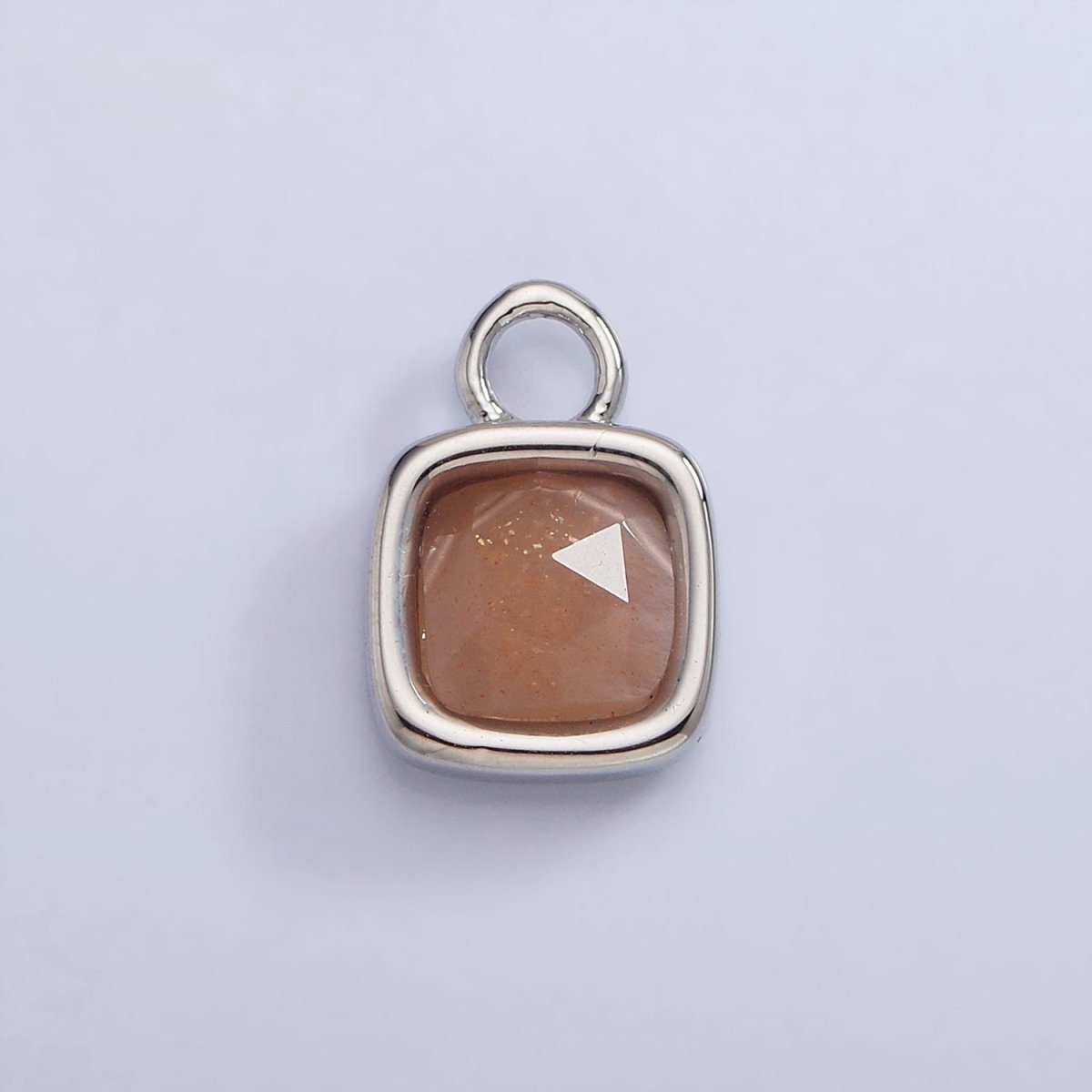 White Gold Filled Square Multifaceted Natural Gemstone Personalized Add-On Silver Charm | AC1530 - AC1542 - DLUXCA