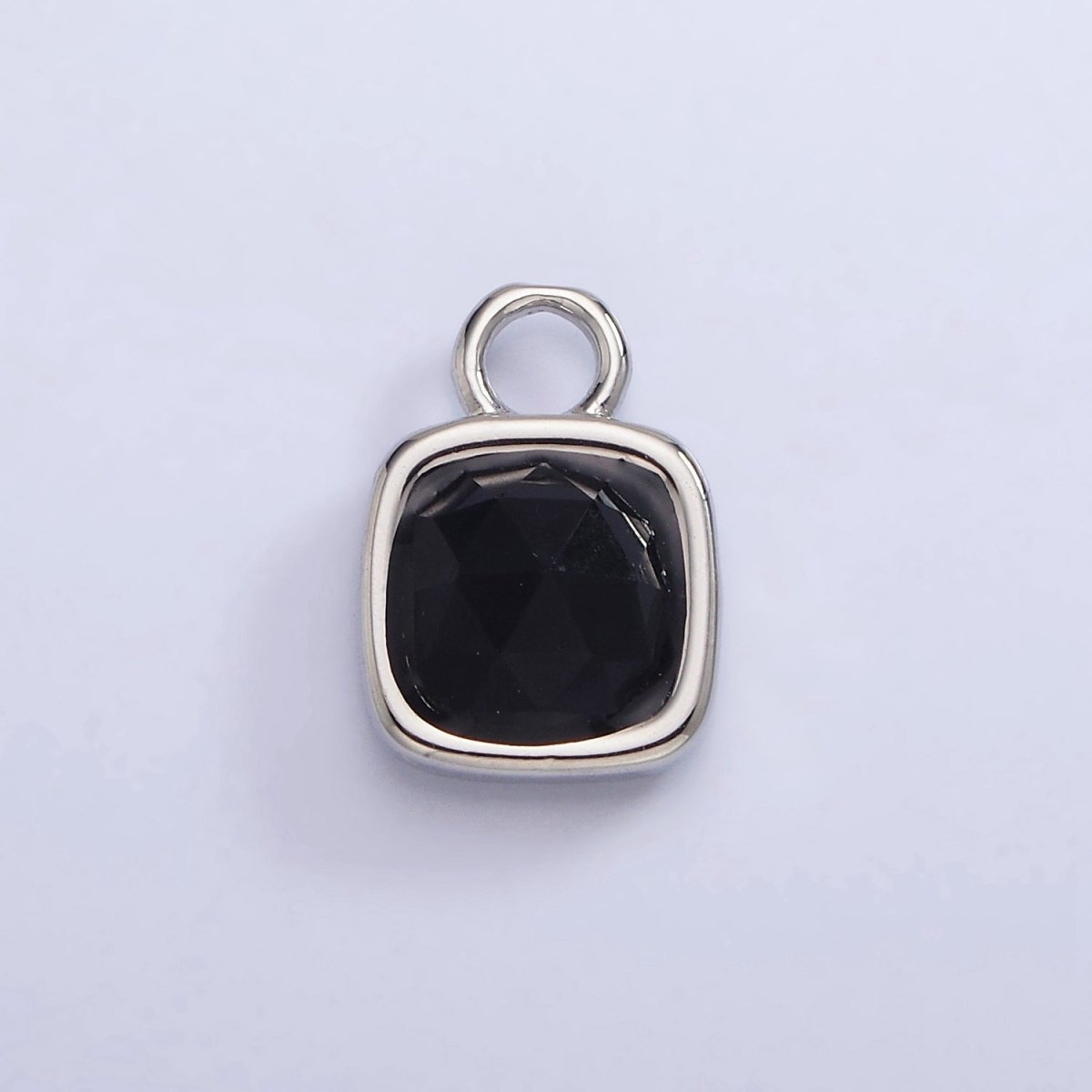 White Gold Filled Square Multifaceted Natural Gemstone Personalized Add-On Silver Charm | AC1530 - AC1542 - DLUXCA